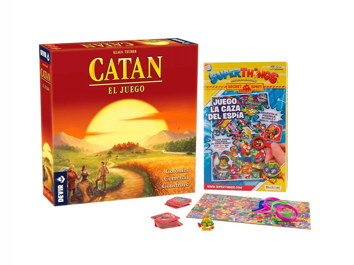 Pack Juegos de Mesa: Catan +La Caza del Espía Superthings de Punto y Goma