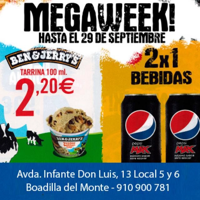 2X1  BEBIDAS para llevar ; BEN&JERRY`S 2,20€ tarrina 100ml.
