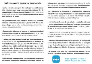 La Plataforma por la Escuela Pública responde al folleto del PP de Boadilla sobre la escuela pública