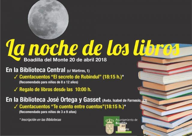 Las bibliotecas municipales celebrarán La Noche de los Libros con cuentacuentos y regalos
